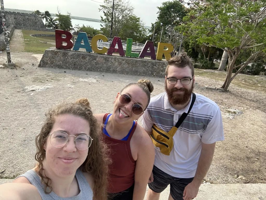 Selfie in Front of Bacalar Sign. Things to do in Bacalar.