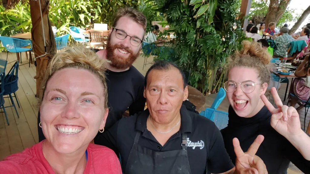 Selfie with La Playita Waiter, Miguel. Best Restaurants in Bacalar, Mexico.