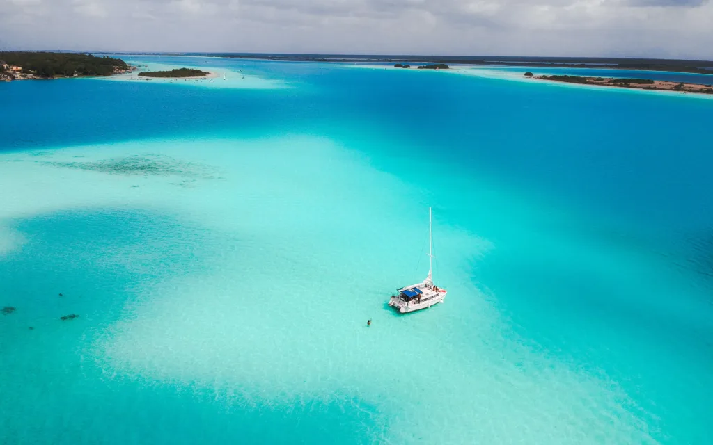 Bacalar Lagoon Aerial. Bacalar, Mexico Travel Guide.